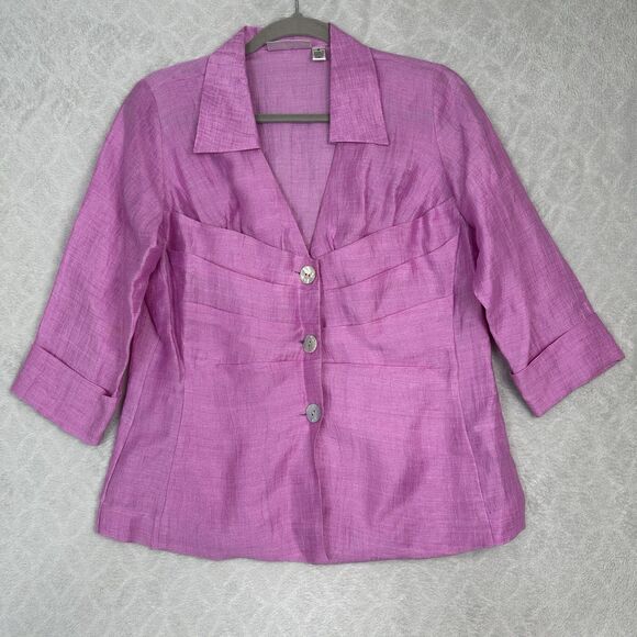 Farinaz Taghavi Button Up Blouse 8 Pink Italian Linen Top Pleat Career Designer - Picture 1 of 14